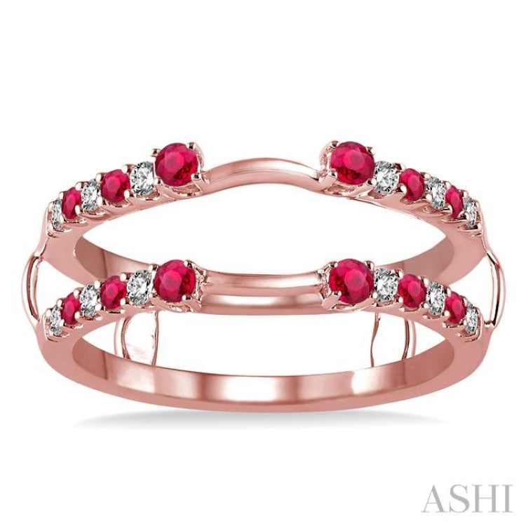 2 MM & 1.5 MM Ruby and 1/5 Ctw Round Cut Diamond Precious Insert Ring in 14K Rose Gold