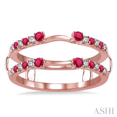 2 MM & 1.5 MM Ruby and 1/5 Ctw Round Cut Diamond Precious Insert Ring in 14K Rose Gold