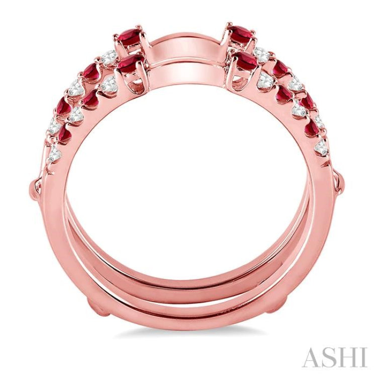 2 MM & 1.5 MM Ruby and 1/5 Ctw Round Cut Diamond Precious Insert Ring in 14K Rose Gold