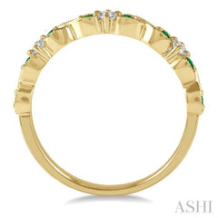 1.35 MM Emerald and 1/10 Ctw Round Cut Diamond Precious Wedding Band in 14K Yellow Gold