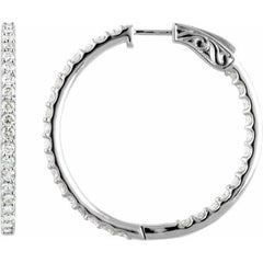 14K White Gold 6 1/2 CTW Natural Diamond Inside-Outside 51 mm Hinged Hoop Earrings