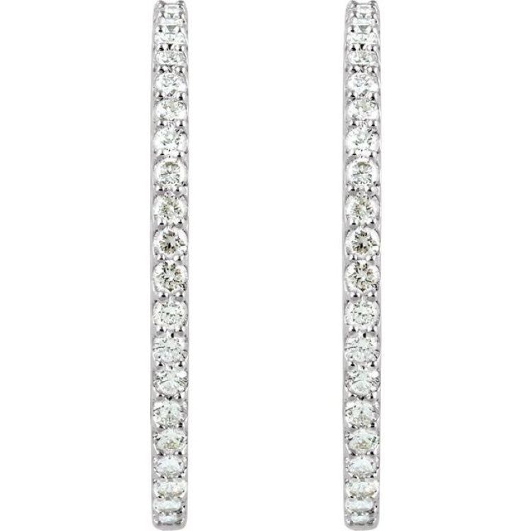 14K White Gold 6 1/2 CTW Natural Diamond Inside-Outside 51 mm Hinged Hoop Earrings