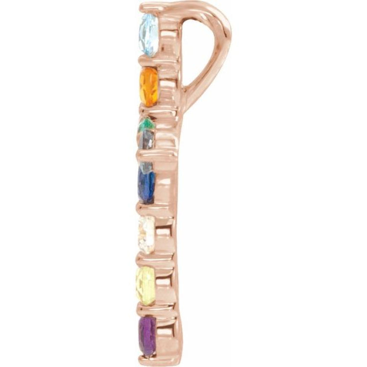 14K Rose Gold Natural Multi-Gemstone & .03 CT Natural Diamond Cross 16-18" Necklace
