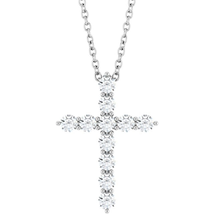 Sterling Silver 3/8 CTW Natural Diamond Cross 16-18" Necklace