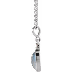 14K White Gold 8x6 mm Natural Rainbow Moonstone & .03 CT Natural Diamond 16-18" Necklace
