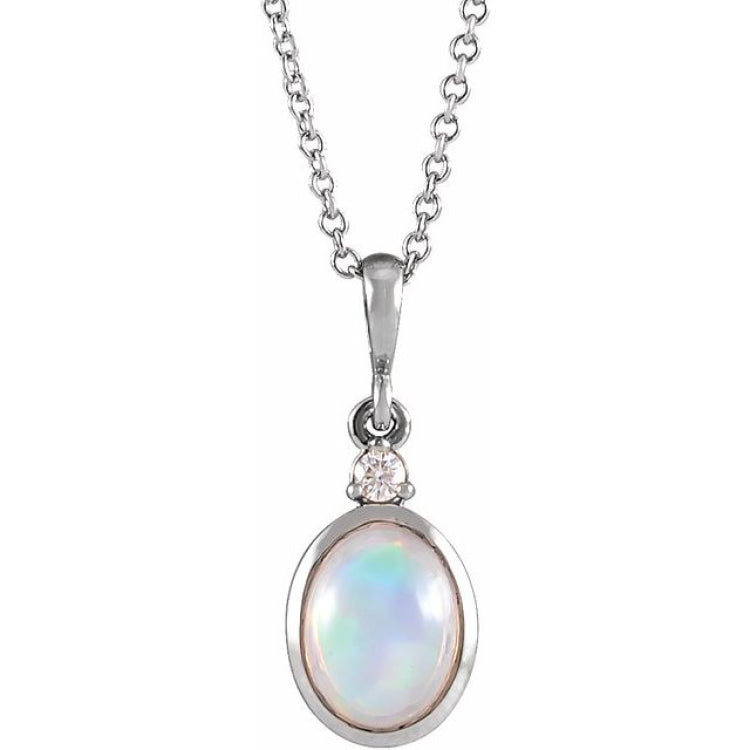 Platinum 6x4 mm Natural Ethiopian Opal & .015 CT Natural Diamond 16-18" Necklace
