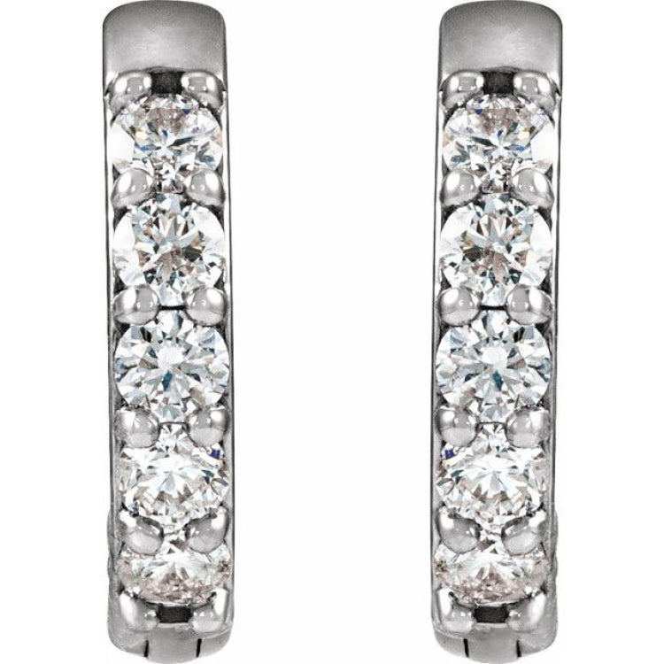 Platinum .08 CTW Natural Diamond Hinged 10 mm Hoop Earrings