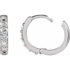 14K White Gold .08 CTW Natural Diamond Hinged 10 mm Hoop Earrings