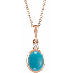 14K Rose Gold 8x6 mm Natural Turquoise & .03 CT Natural Diamond 16-18" Necklace