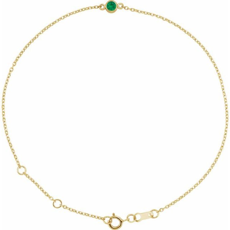 14K Yellow Gold Lab-Grown Emerald Bezel-Set Solitaire 6 1/2-7 1/2" Bracelet