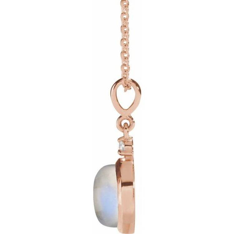 14K Rose Gold 6 mm Natural Rainbow Moonstone & .03 CT Natural Diamond Cabochon 16-18" Necklace