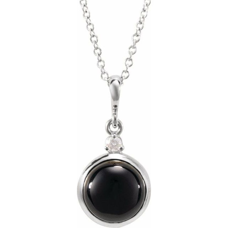 Sterling Silver 6 mm Natural Black Onyx & .03 CT Natural Diamond Cabochon 16-18" Necklace