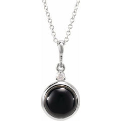 Sterling Silver 6 mm Natural Black Onyx & .03 CT Natural Diamond Cabochon 16-18" Necklace