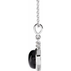 Sterling Silver 6 mm Natural Black Onyx & .03 CT Natural Diamond Cabochon 16-18" Necklace