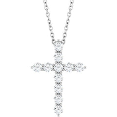 14K White Gold 3/8 CTW Lab-Grown Diamond Cross 16-18" Necklace