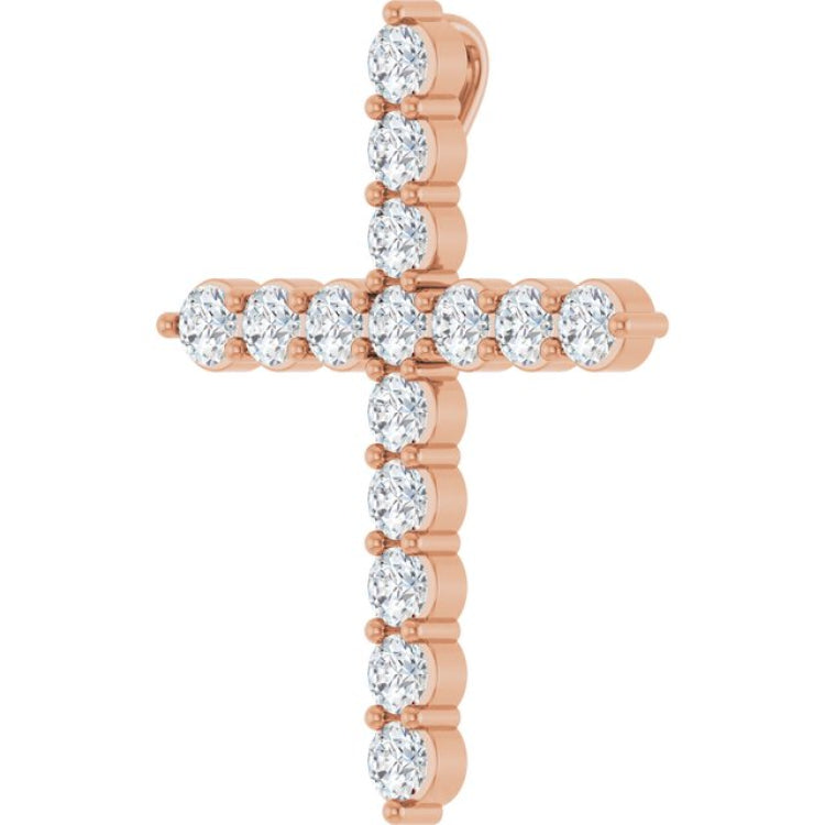 14K Rose Gold 3/4 CTW Lab-Grown Diamond Cross Pendant