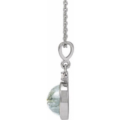 Sterling Silver 8 mm Natural Moss Agate & .03 CTW Natural Diamond 16-18" Necklace