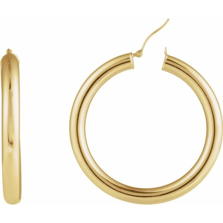 14K Yellow Gold Round Tube 45 mm Hoop Earrings