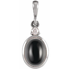Platinum 10x8 mm Natural Black Onyx & .03 CT Natural Diamond Cabochon Pendant