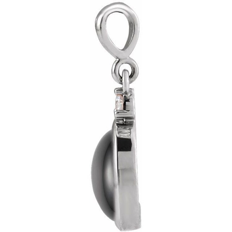 Sterling Silver 10x8 mm Natural Black Onyx & .03 CT Natural Diamond Cabochon Pendant