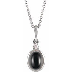 14K White Gold 12x10 mm Natural Black Onyx & .03 CT Natural Diamond 16-18" Necklace