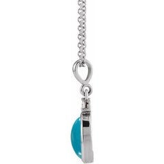 14K White Gold 5x3 mm Natural Turquoise & .03 CT Natural Diamond 16-18" Necklace
