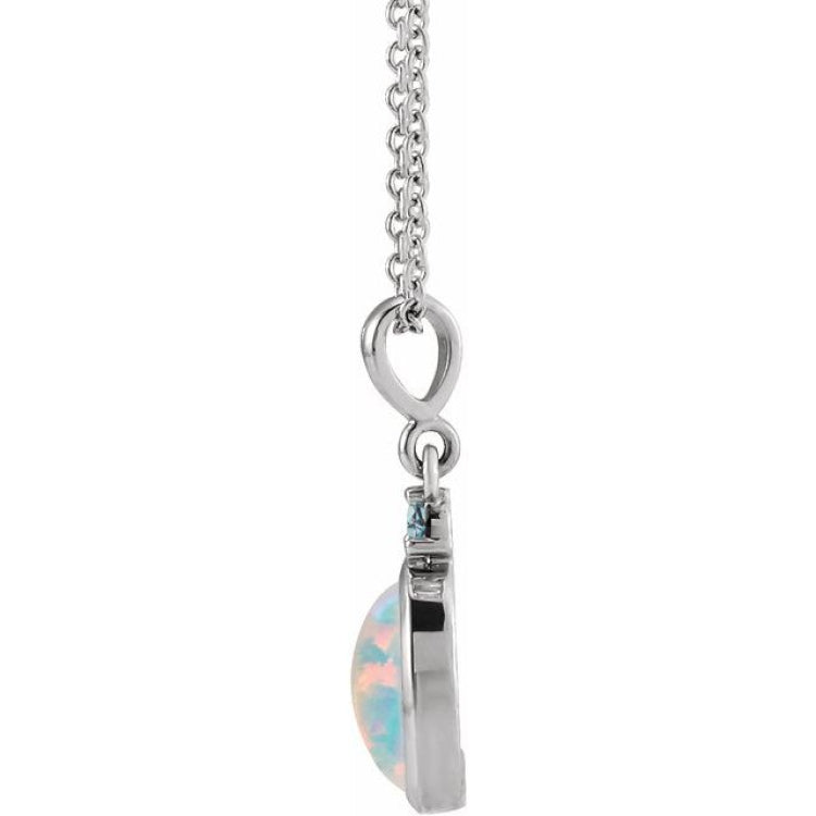Sterling Silver 6x4 mm Lab-Grown White Opal & Natural London Blue Topaz 16-18" Necklace