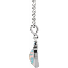 Sterling Silver 6x4 mm Lab-Grown White Opal & Natural London Blue Topaz 16-18" Necklace
