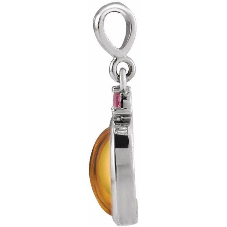 Sterling Silver 6x4 mm Natural Citrine & Natural Pink Tourmaline Pendant