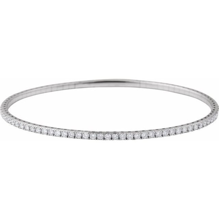 14K White Gold 1 CTW Natural Diamond  Flexible Bangle 7" Bracelet