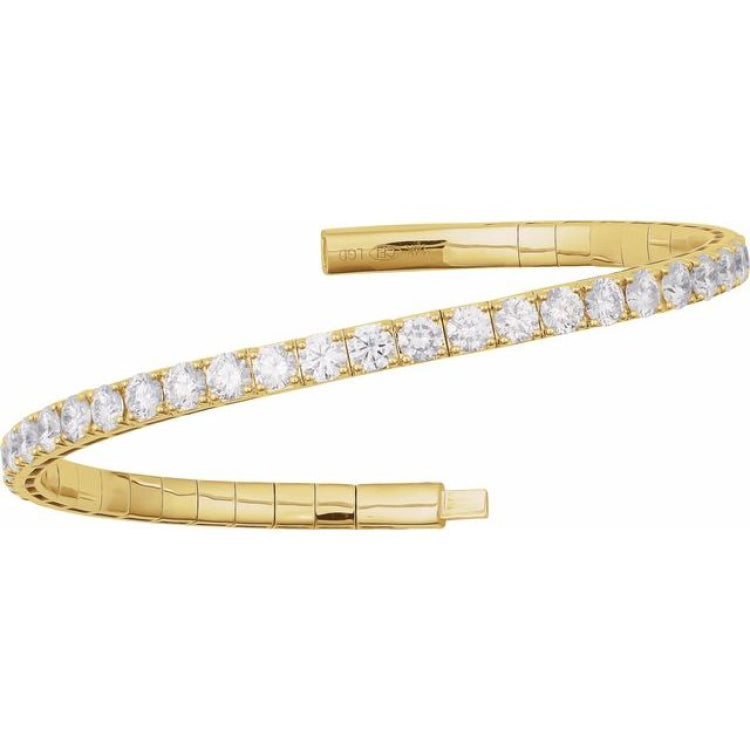14K Yellow Gold 5 CTW Natural Diamond  Flexible Bangle 7" Bracelet