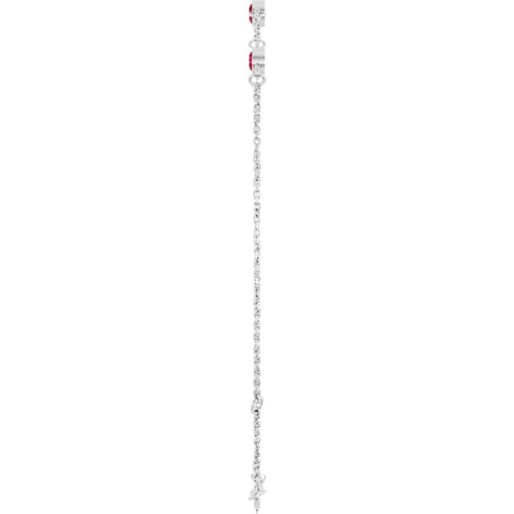 14K White Gold Lab-Grown Ruby Bezel-Set 3-Stone 6 1/2-7 1/2" Bracelet