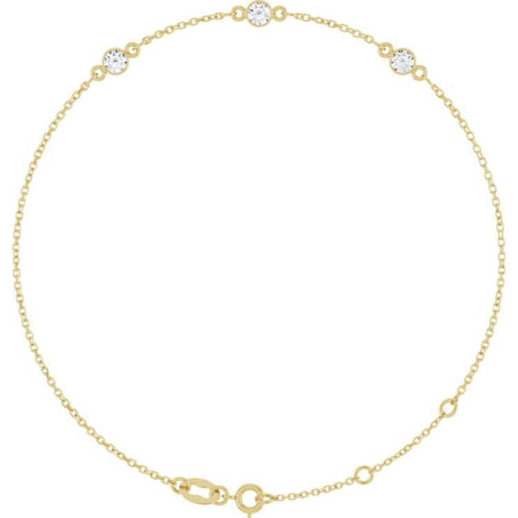 14K Yellow Gold 1/3 CTW Lab-Grown Diamond Bezel-Set Three-Stone 6 1/2-7 1/2" Bracelet