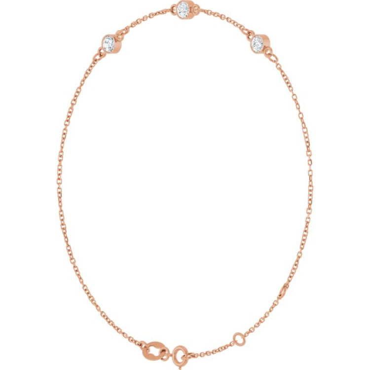 14K Rose Gold 1/3 CTW Lab-Grown Diamond Bezel-Set Three-Stone 6 1/2-7 1/2" Bracelet