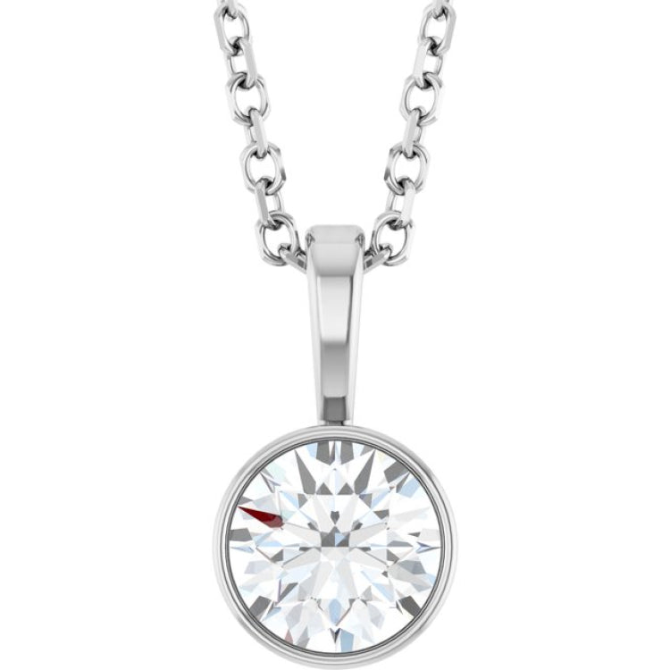 Sterling Silver 1/2 CT Natural Diamond Bezel-Set Solitaire 16-18" Necklace
