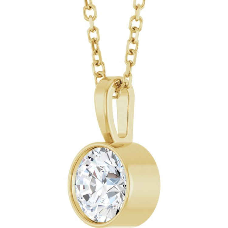 14K Yellow Gold 5/8 CT Natural Diamond Bezel-Set Solitaire 16-18" Necklace
