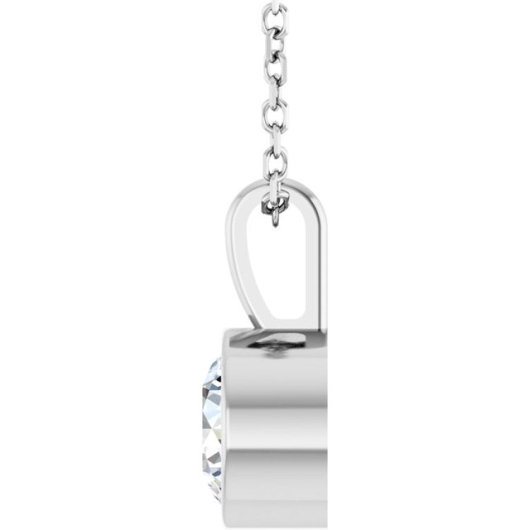 14K White Gold 3/4 CT Natural Diamond Bezel-Set Solitaire 16-18" Necklace