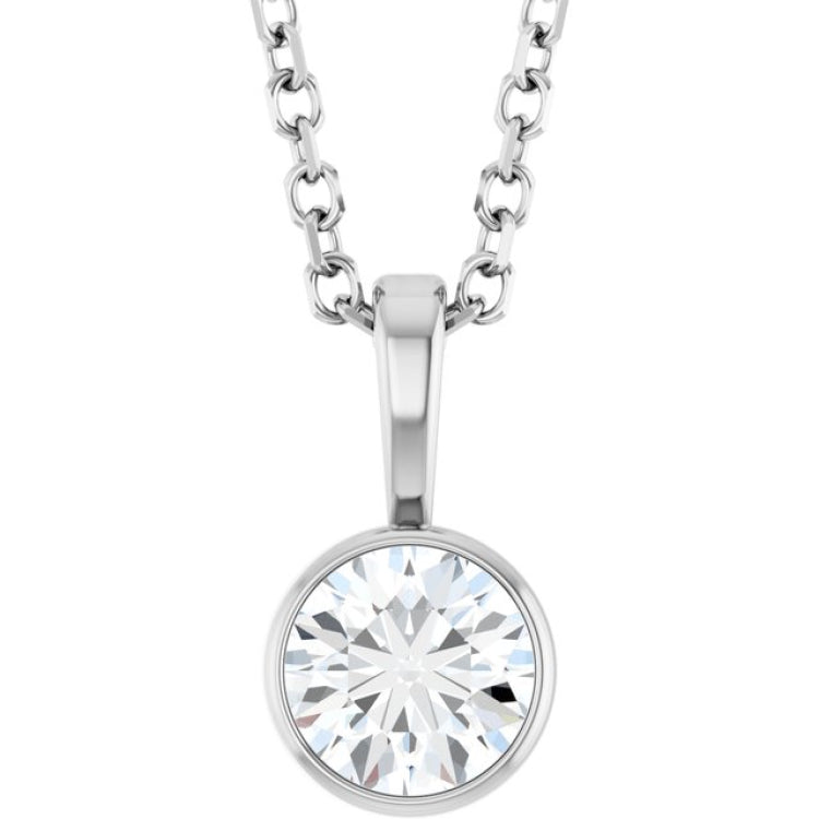 Platinum 1/3 CT Lab-Grown Diamond Bezel-Set Solitaire 16-18" Necklace