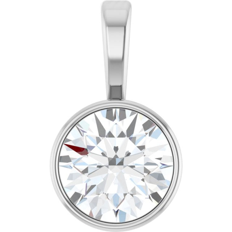 Sterling Silver 3/4 CT Natural Diamond Bezel-Set Solitaire Pendant