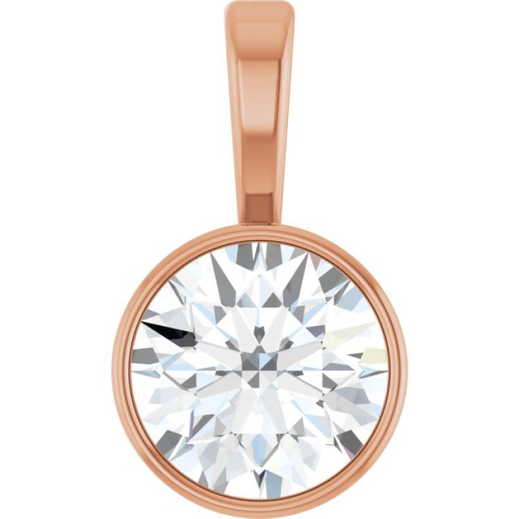14K Rose Gold 9/10 CT Lab-Grown Diamond Bezel-Set Solitaire Pendant