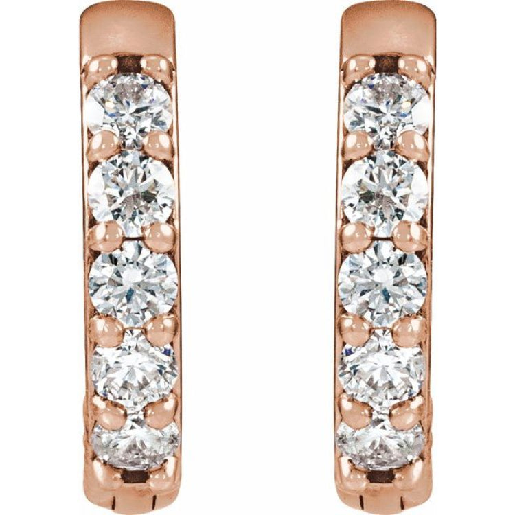 14K Rose Gold 1/4 CTW Lab-Grown Diamond Hinged 12.5 mm Hoop Earrings