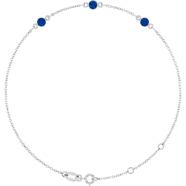 Sterling Silver Lab-Grown Blue Sapphire Bezel-Set 3-Stone 6 1/2-7 1/2" Bracelet