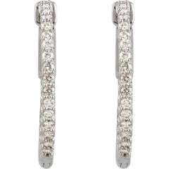 14K White Gold 3/4 CTW Natural Diamond Inside-Outside 23 mm Hinged Hoop Earrings