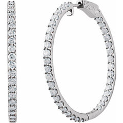 14K White Gold 5 CTW Natural Diamond Inside-Outside 41.5 mm Hinged Hoop Earrings