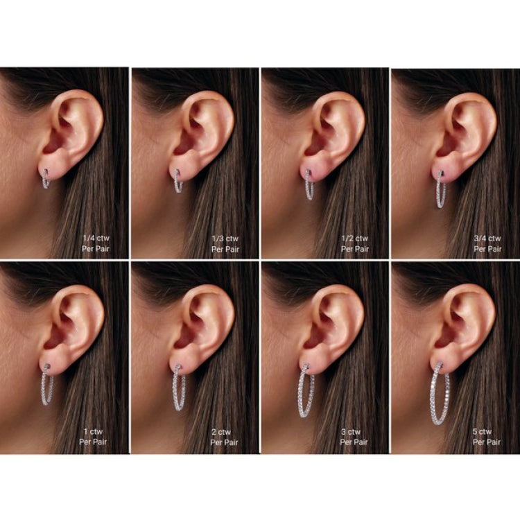 Sterling Silver Imitation White Cubic Zirconia Inside-Outside 14.5 mm Hinged Hoop Earrings