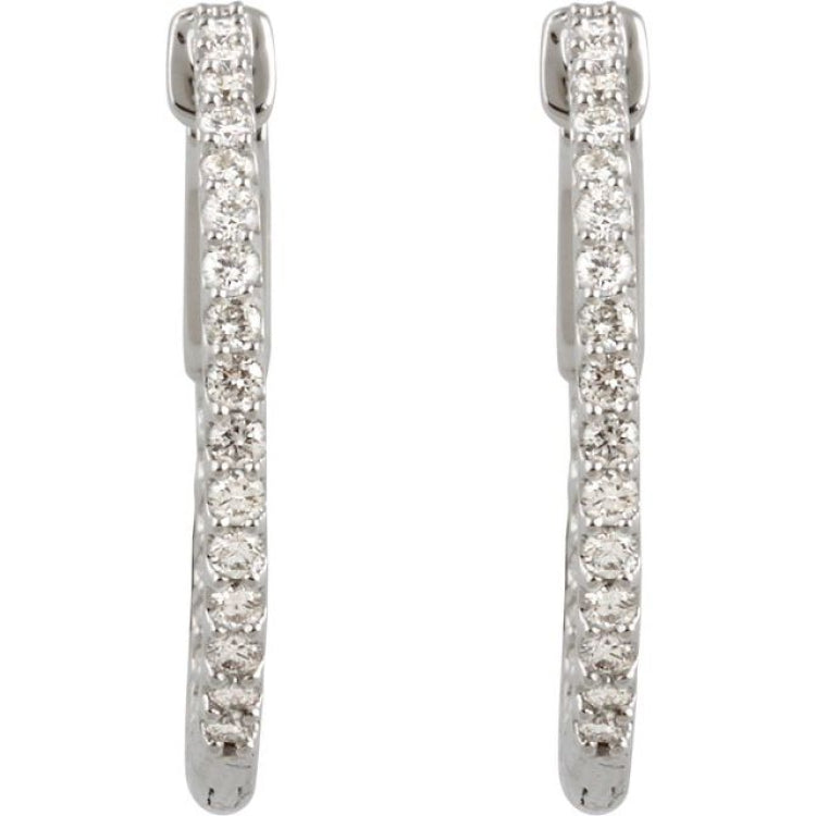 Sterling Silver Imitation White Cubic Zirconia Inside-Outside 23 mm Hinged Hoop Earrings