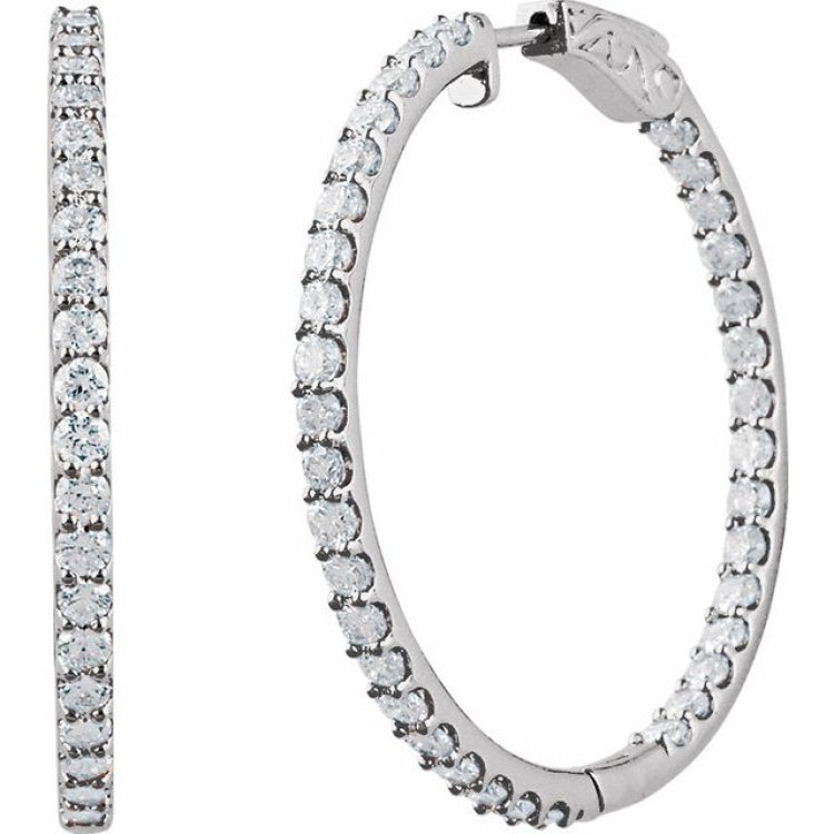 Platinum 5 CTW Natural Diamond Inside-Outside 41.5 mm Hinged Hoop Earrings
