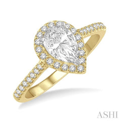 3/8 Ctw Pear Shape Diamond Ladies Engagement Ring with 1/4 Ct Pear Cut Center Stone in 14K Yellow and White Gold