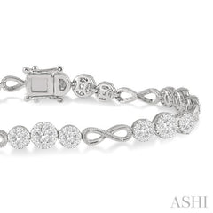2 1/2 Ctw Tri-Mount Set & Milgrain Infinity Link Lovebright Round Cut Diamond Bracelet in 14K White Gold