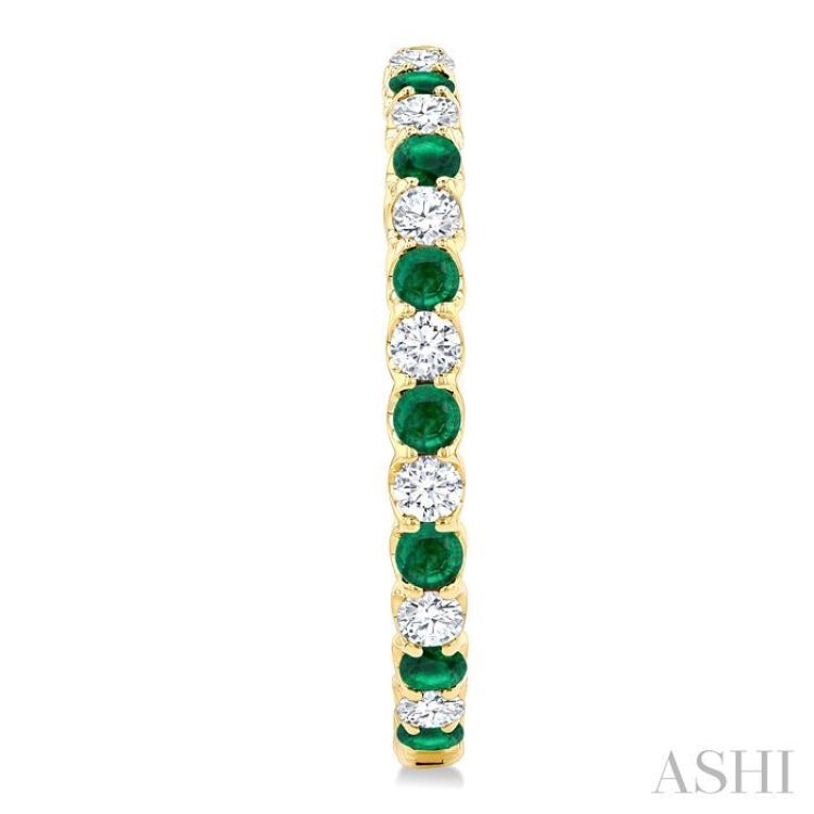 2.9 MM Round Emerald and 2 5/8 Ctw Round Cut Diamond Inside & Outside Alternating Precious Hoop Earrings in 14K Yellow Gold
